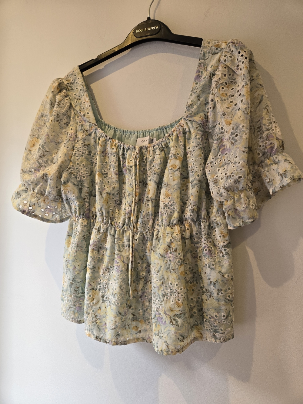 Greylin Mint Floral Eyelet Peasant Blouse